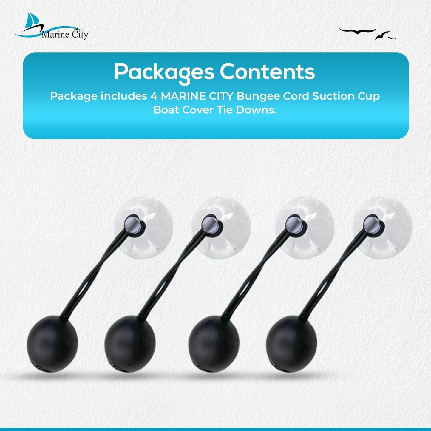 Marine City Bungee Cord Suction Cup Boat Cover Tie Downs – 1.38 Inches (4 Pcs) MARINE CITY