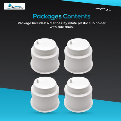 Marine City White Plastic Cup Holder with Side Drain – Drink & Can Holder(4 Pcs)