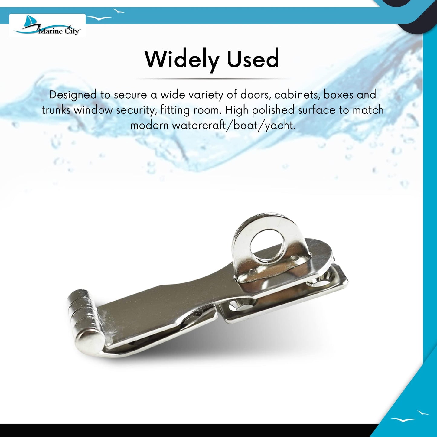 MARINE CITY Stainless Steel Marine Safety Hasp with Fixed Plate – Heavy-Duty