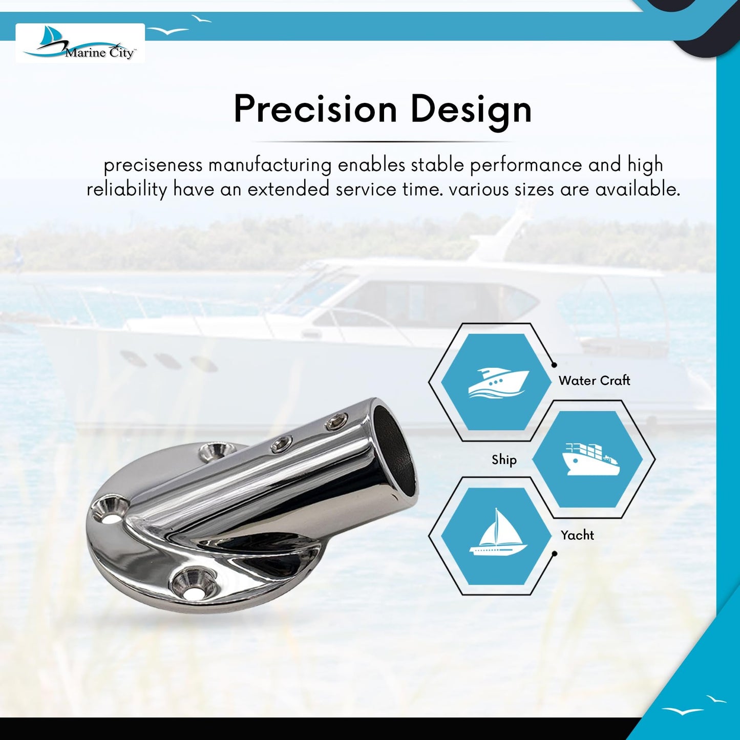 Marine City 30° Casting Boat Hand Railing Round Base – Stainless Steel (2 Pcs)