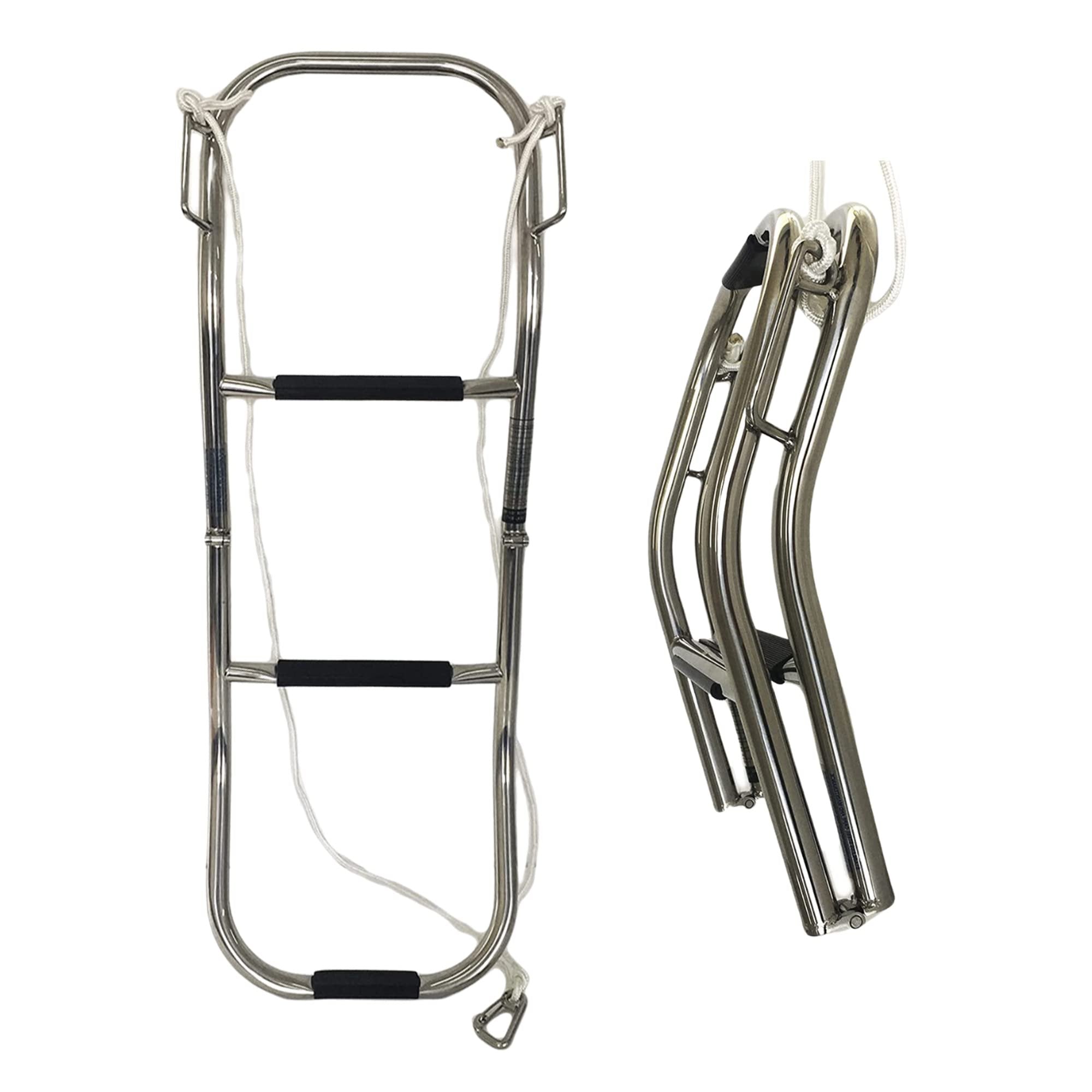 Marine City 3-Step Folding Boat Ladder – 304 Stainless Steel, Anti-Slip Steps