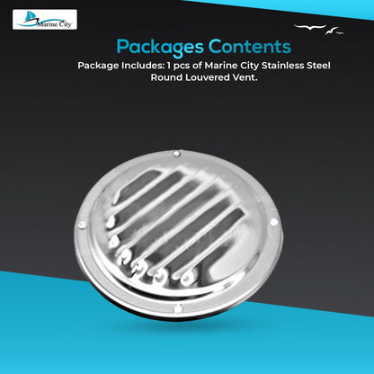 Marine City 304 Stainless Steel Round Louvered Vent – 5 Inch, Weather-Resistant Marine City