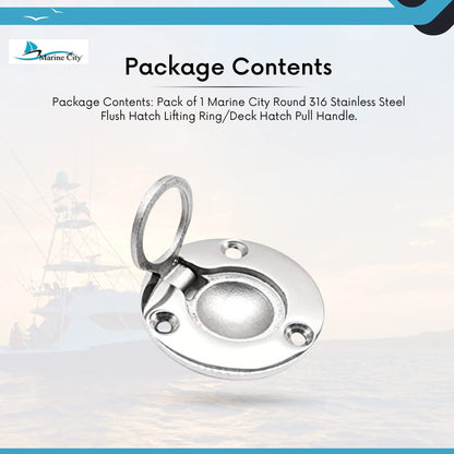 MARINE CITY 316 Stainless Steel Round Flush Boat Hatch Lift Ring – 3-Point Fix