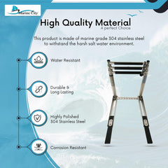 Marine City 3 Step Telescoping Boat Ladder, Stainless Steel, Anti-Slip PVC Steps