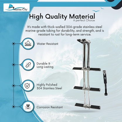 Marine City 3-Step Telescoping Swim Platform Ladder – 304 Stainless Steel Marine City