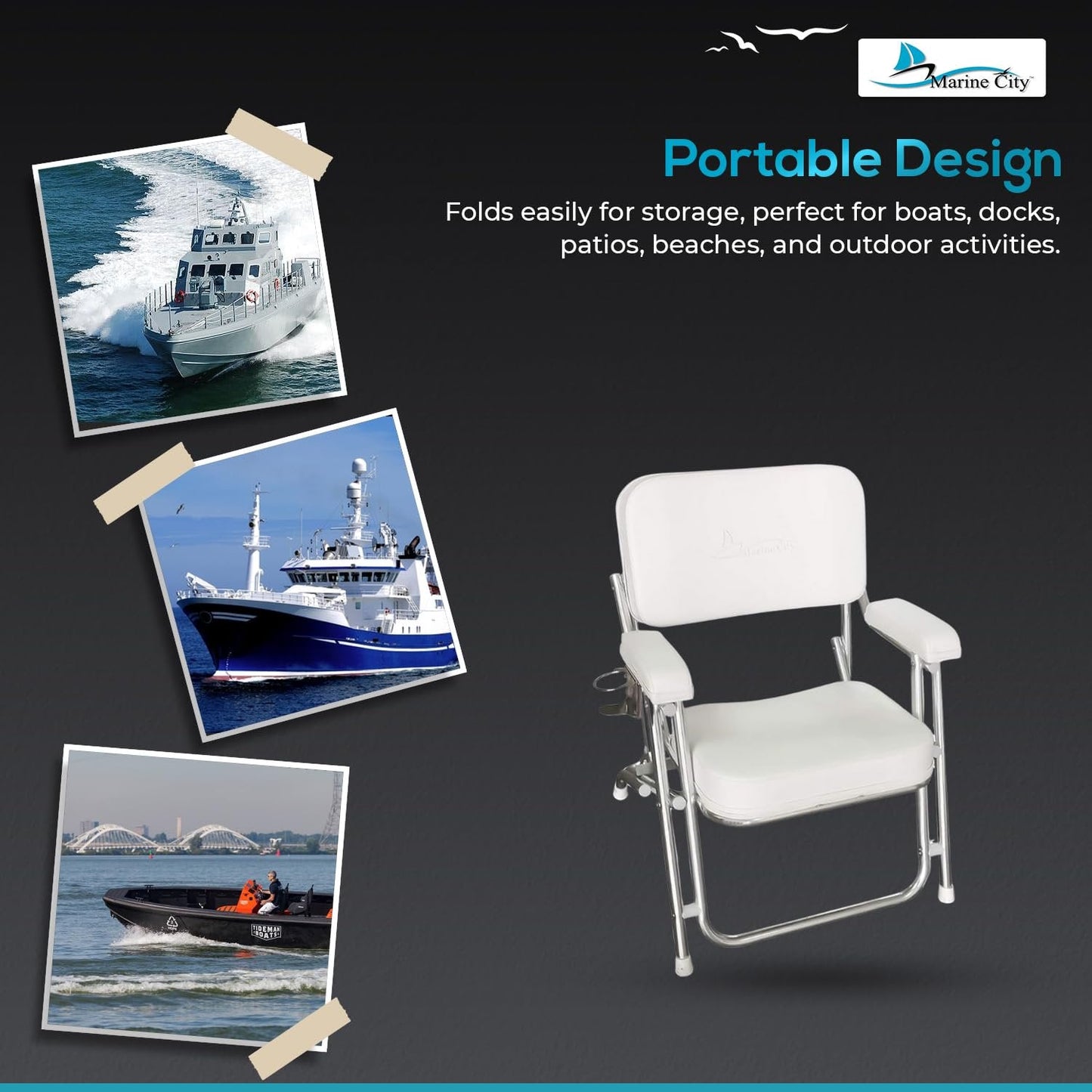 MARINE CITY Aluminum Folding Boat Deck Chair with Cushioned Foam Padding Marine City Hardware