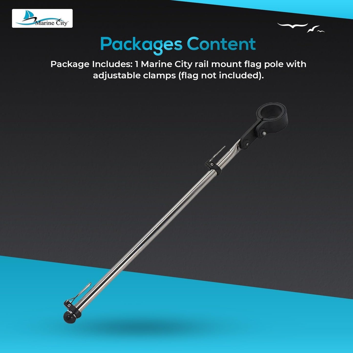 Marine City Stainless Steel Rail Mount Flag Staff Pole – Adjustable Nylon Clamp MARINE CITY
