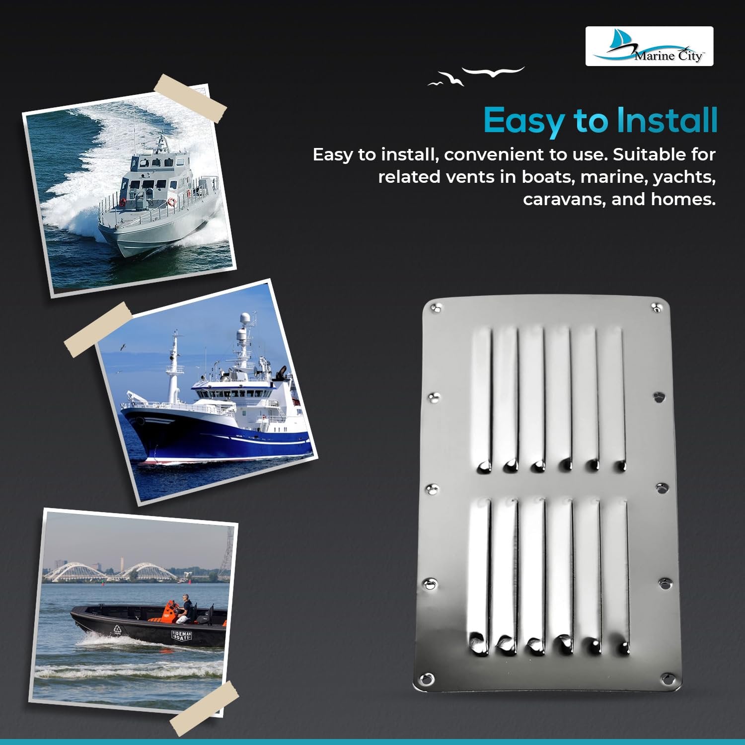 Marine City 304 Stainless Steel Rectangle Stamped Louvered Vent – (Pack of 2) Marine City Hardware