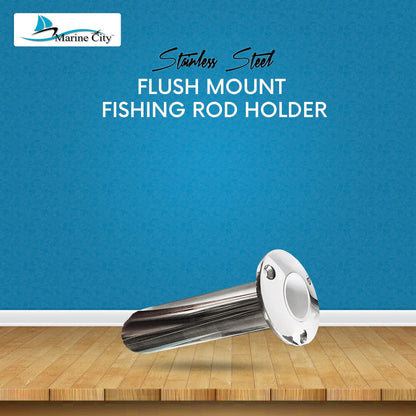 Marine City 316 Stainless Steel Flush-Mount Fishing Rod Holder with Drain