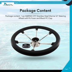 Marine City Stainless Steel 5 Spoke Steering Wheel 16 Inches, PU Foam Grip