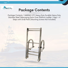 Marine City Telescoping 1+4 Step Folding Ladder with Handrails Stainless Steel
