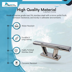 Marine City 12” Mooring Bollard Cleat – 316 Stainless Steel, Heavy Duty 8000 lbs