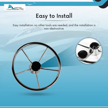 Marine City 5-Spoke Stainless Steel Steering Wheel – 304 Corrosion Resistant