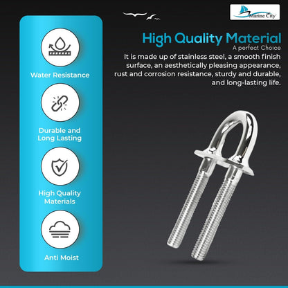 Marine City Boat Stern Bow Eye Tie Down U-Bolt–316 Stainless Steel, 8 x 5/8 Inch Marine City