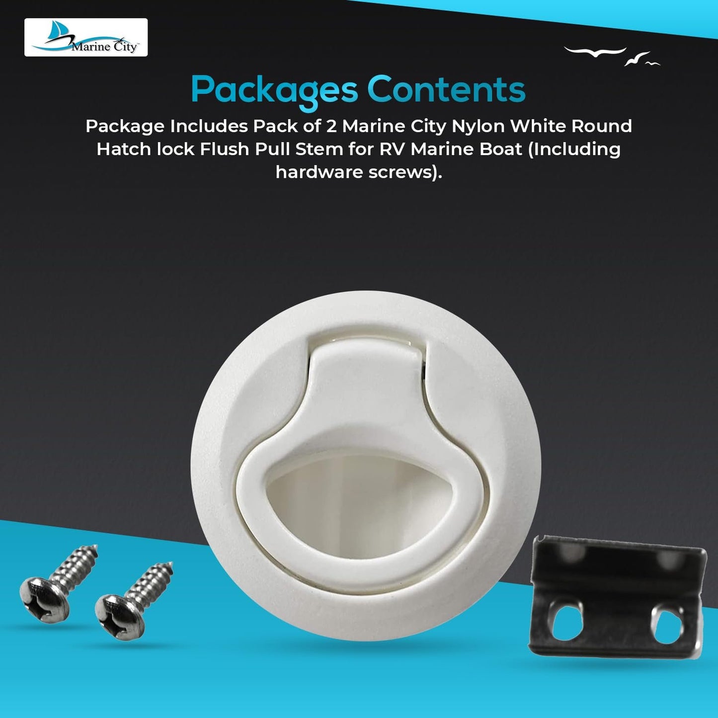 Marine City 2-2/5" Nylon White Round Hatch Flush Pull Stem Latch