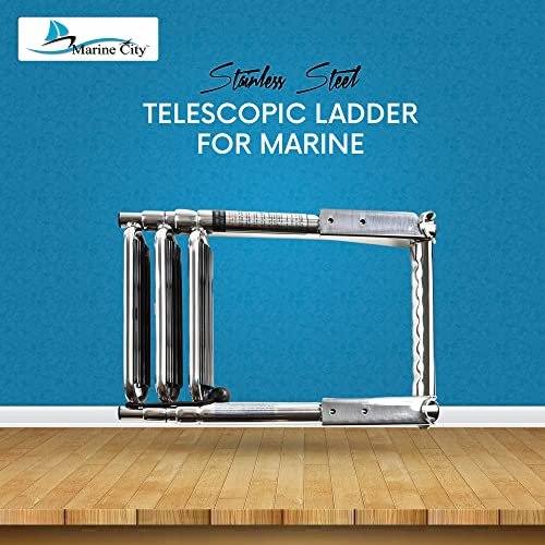 Marine City Escalera telescópica de 3 escalones de acero inoxidable 304 con escalones curvos extra anchos y pasarela equipada para barcos y yates