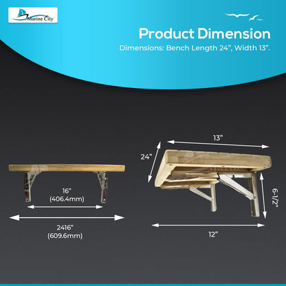 Marine City Banco/asiento plegable de 24 pulgadas x 13 pulgadas con listones para barco, cuarto de ducha, vapor, sala de sauna