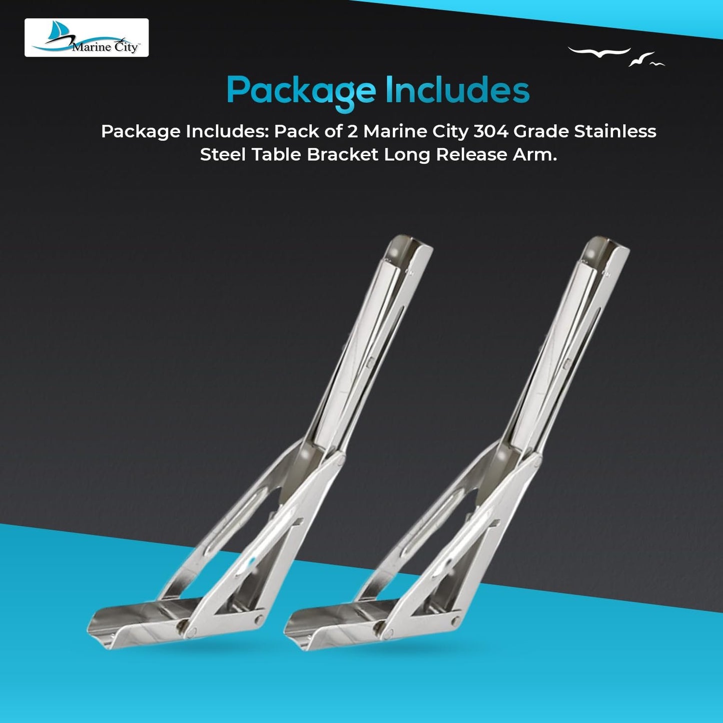 Marine City 304 Stainless Steel Table Bracket – 12” Folding Shelf Bracket
