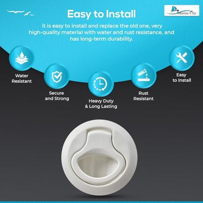 Marine City 2-2/5" Nylon White Round Hatch Flush Pull Stem Latch