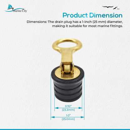 Marine City 1-Inch Brass Snap Handle Drain Plug – Durable, Corrosion-Resistant