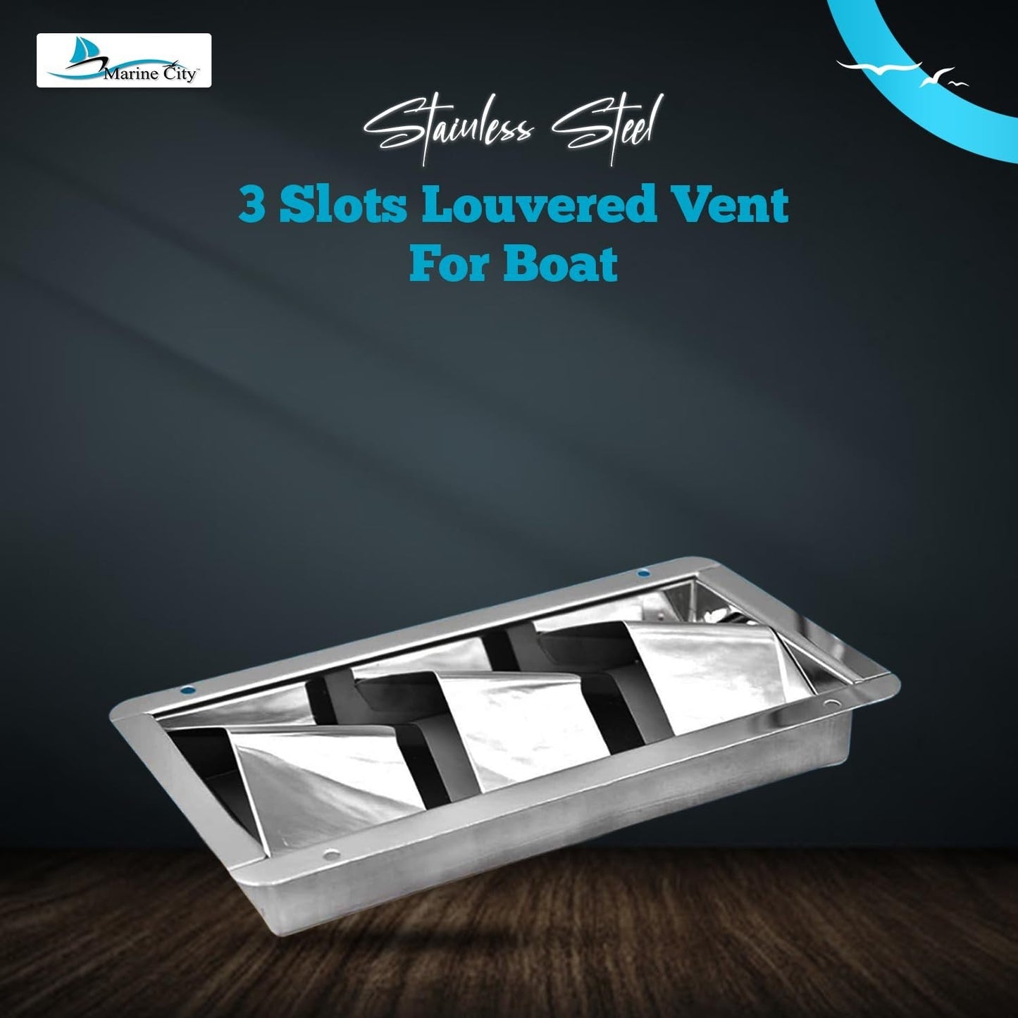 Marine City Stainless Steel 3-Slot Louvered Vent – Mirror Finish, 8-1/4” Length Marine City