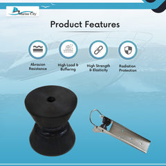 Marine City Black PU Bow Roller 3 Inch Anchor Roller Replacement, Shock Absorbing