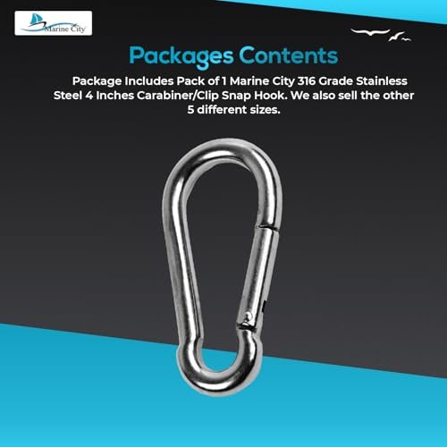 Marine City Carabiner Clip Snap Hook 2-3/4 Inches – 316 Stainless Steel, Durable Marine City Hardware