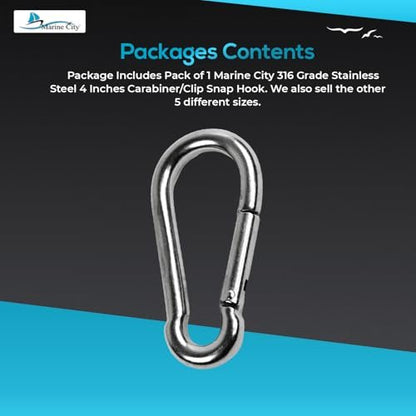 Marine City Carabiner Clip Snap Hook 2-3/4 Inches – 316 Stainless Steel, Durable Marine City Hardware