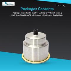 Marine City 304 Stainless Steel Cup Drink Holder with Center Drain – Durable