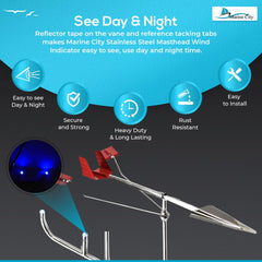 Marine City 14-1/2” Sailboat Wind Indicator Stainless Steel, Corrosion Resistant