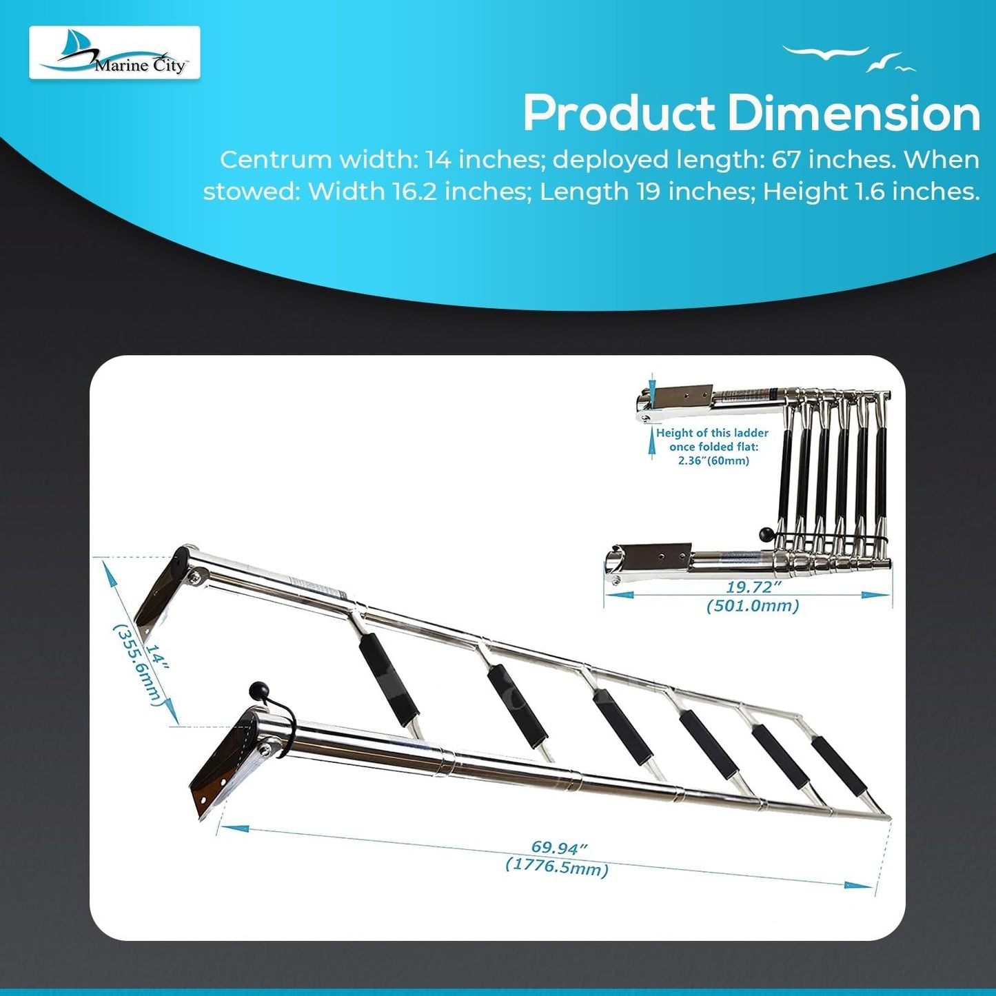 Marine City 6-Step Telescoping Swim Ladder, 304 Stainless Steel, 400 lb Capacity MARINE CITY