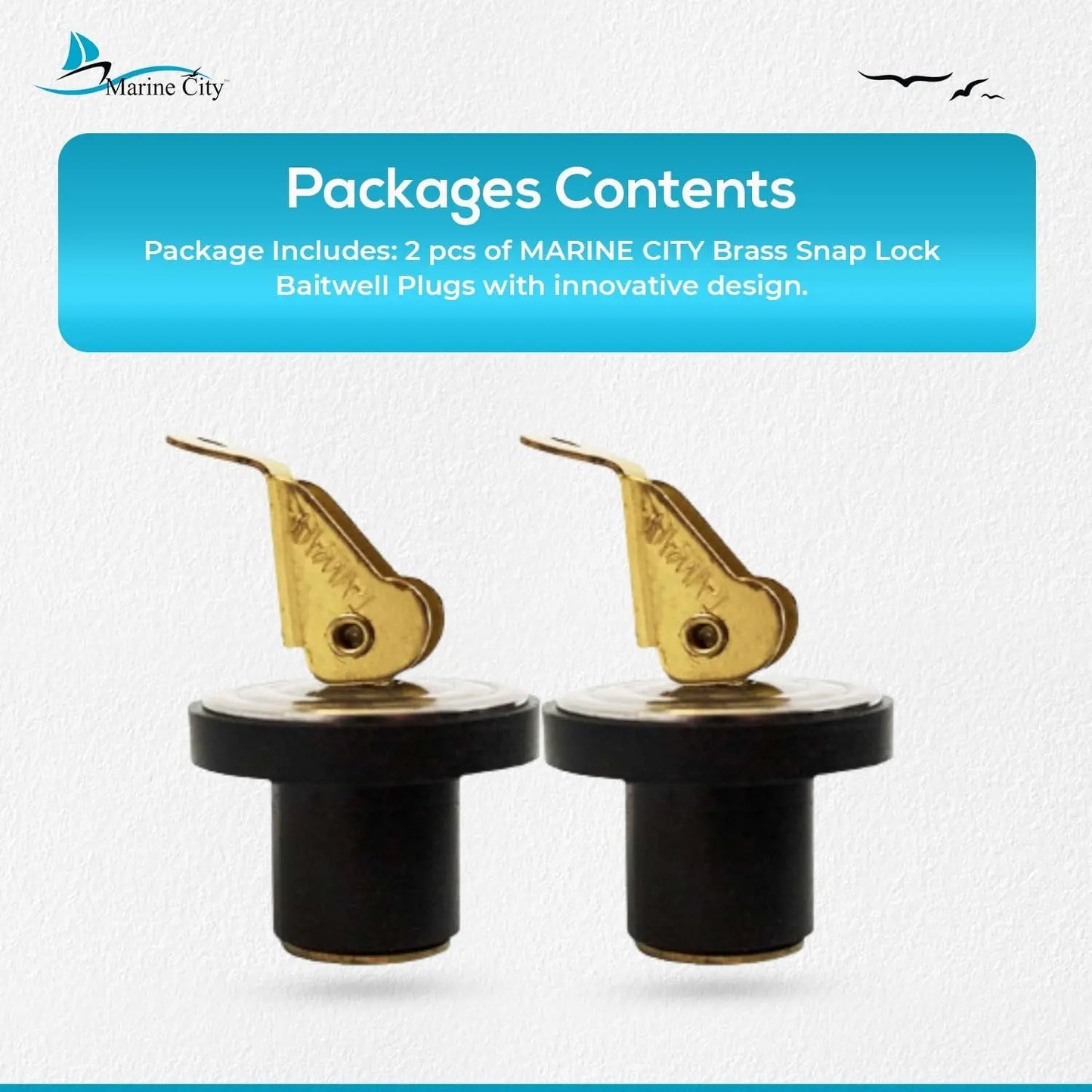 Marine City 1/2” Brass Snap Lock Baitwell Plugs – Drain Plug (Pack of 2) MARINE CITY