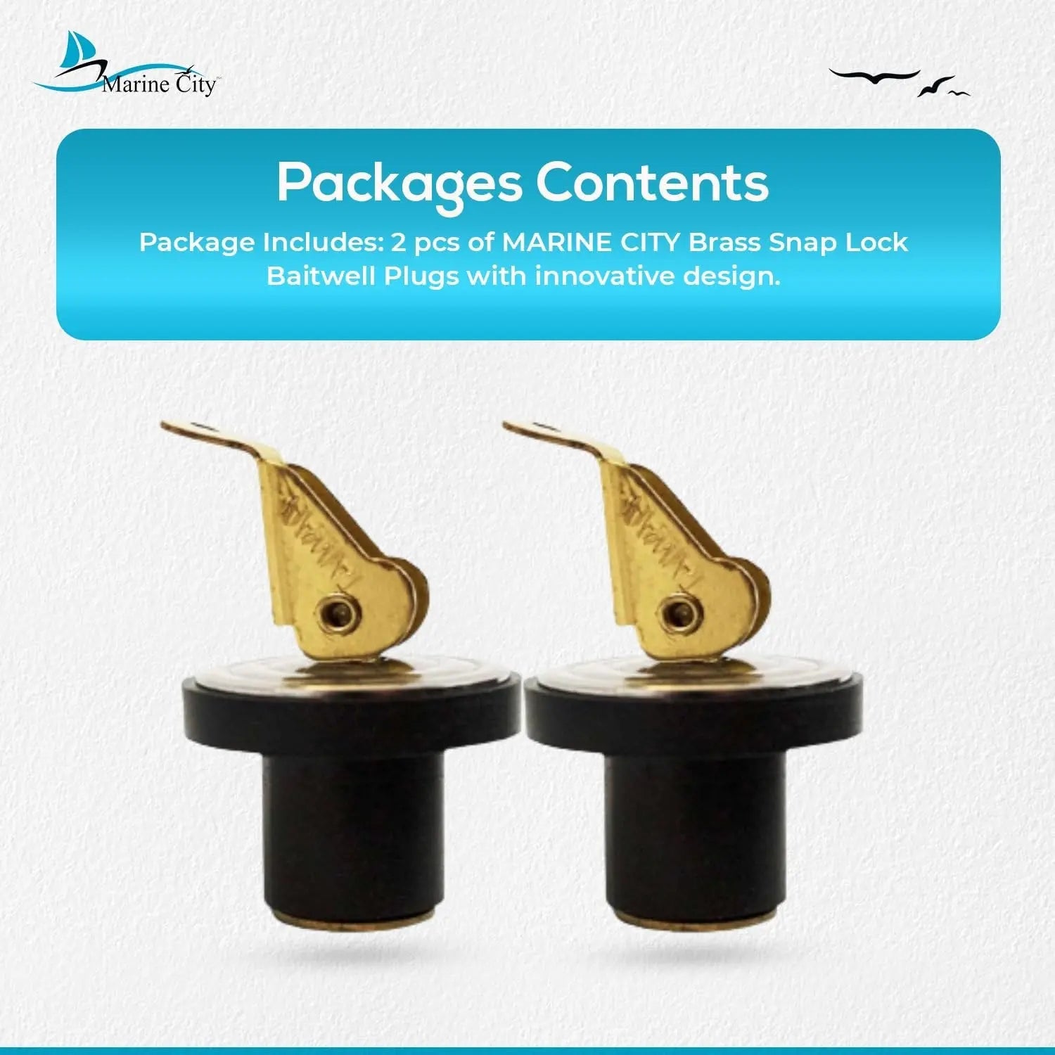 Marine City 1/2” Brass Snap Lock Baitwell Plugs – Drain Plug (Pack of 2) MARINE CITY