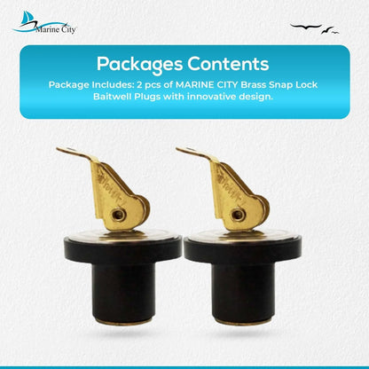 Marine City 1/2” Brass Snap Lock Baitwell Plugs – Drain Plug (Pack of 2) MARINE CITY