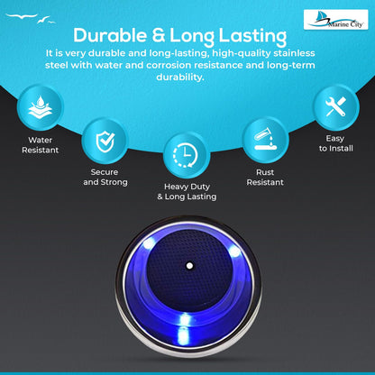 Marine City Stainless Steel LED Drink Cup Holder with Drain – 3 Blue LED Lights