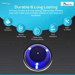 Marine City Stainless Steel LED Drink Cup Holder with Drain – 3 Blue LED Lights