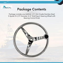 MARINE CITY 3-Spoke Sport Steering Wheel with Bearing Knob 304 Stainless Steel