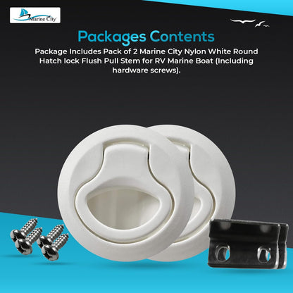 Marine City 2-2/5" Nylon White Round Hatch Flush Pull Stem Latch