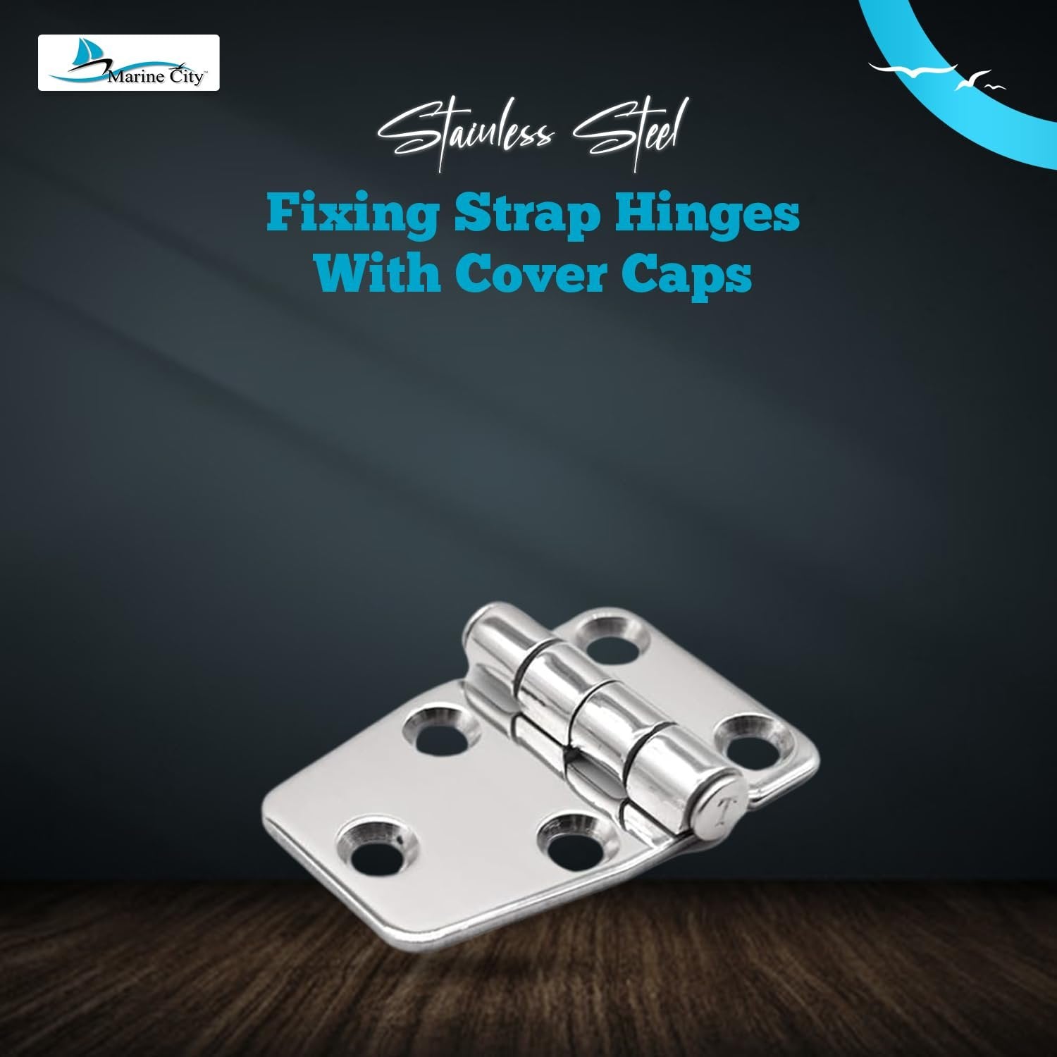 Marine City Stainless Steel 5-Point Fixing Short Sided Strap Hinges with Cover Cap Marine CIty