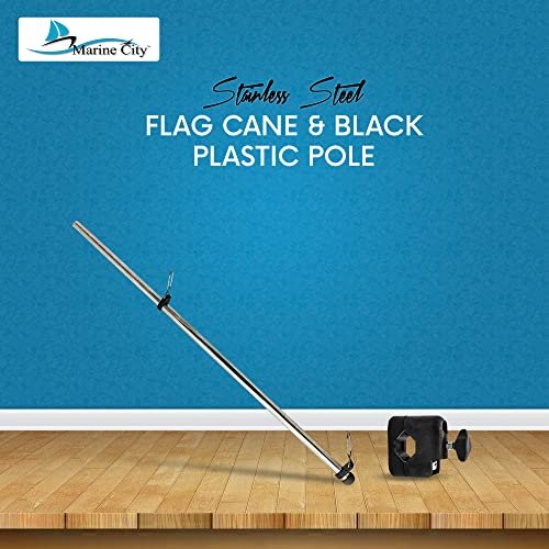 Marine City Rail Mount Flag Staff & 21" Flagpole–304 Stainless Steel, Black Base Marine City