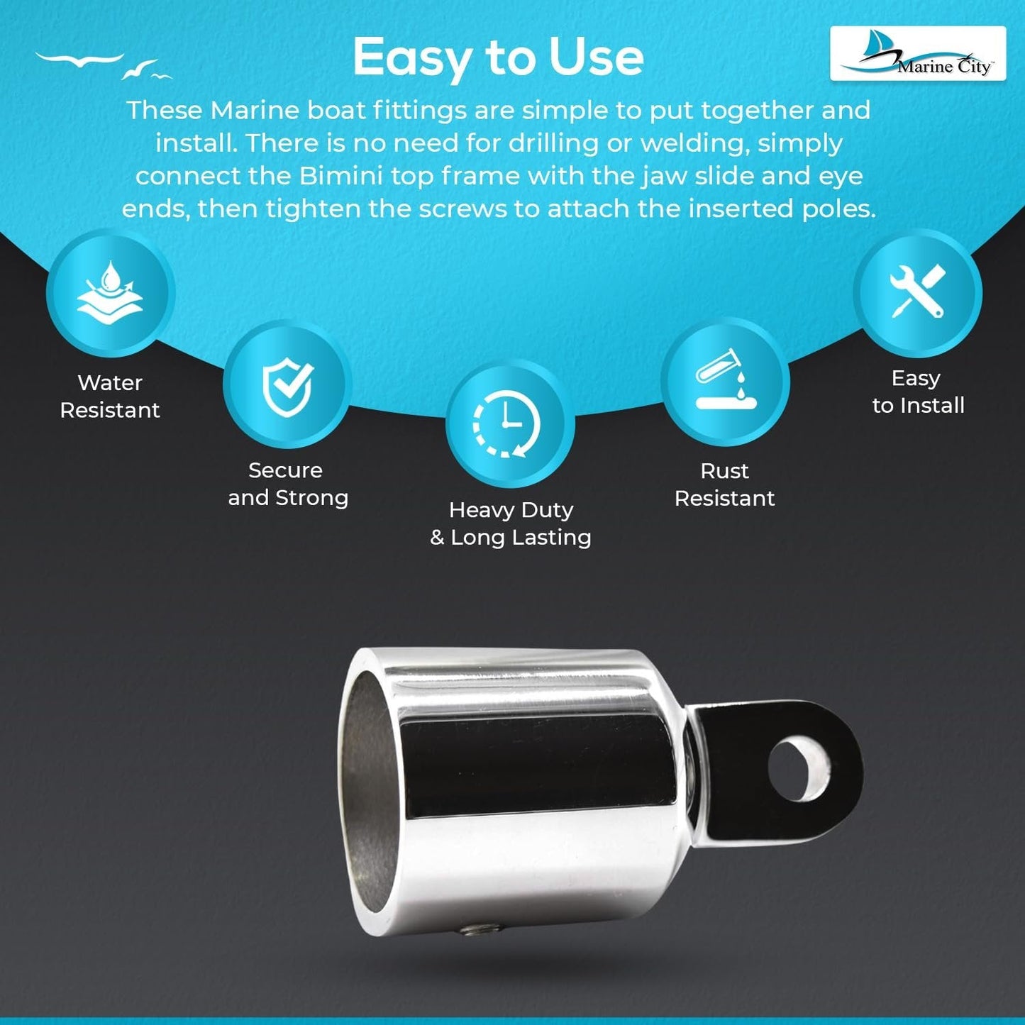 Marine City 316 Stainless Steel Round Outside Eye End for Bimini Top (Pack of 1) Marine City Hardware