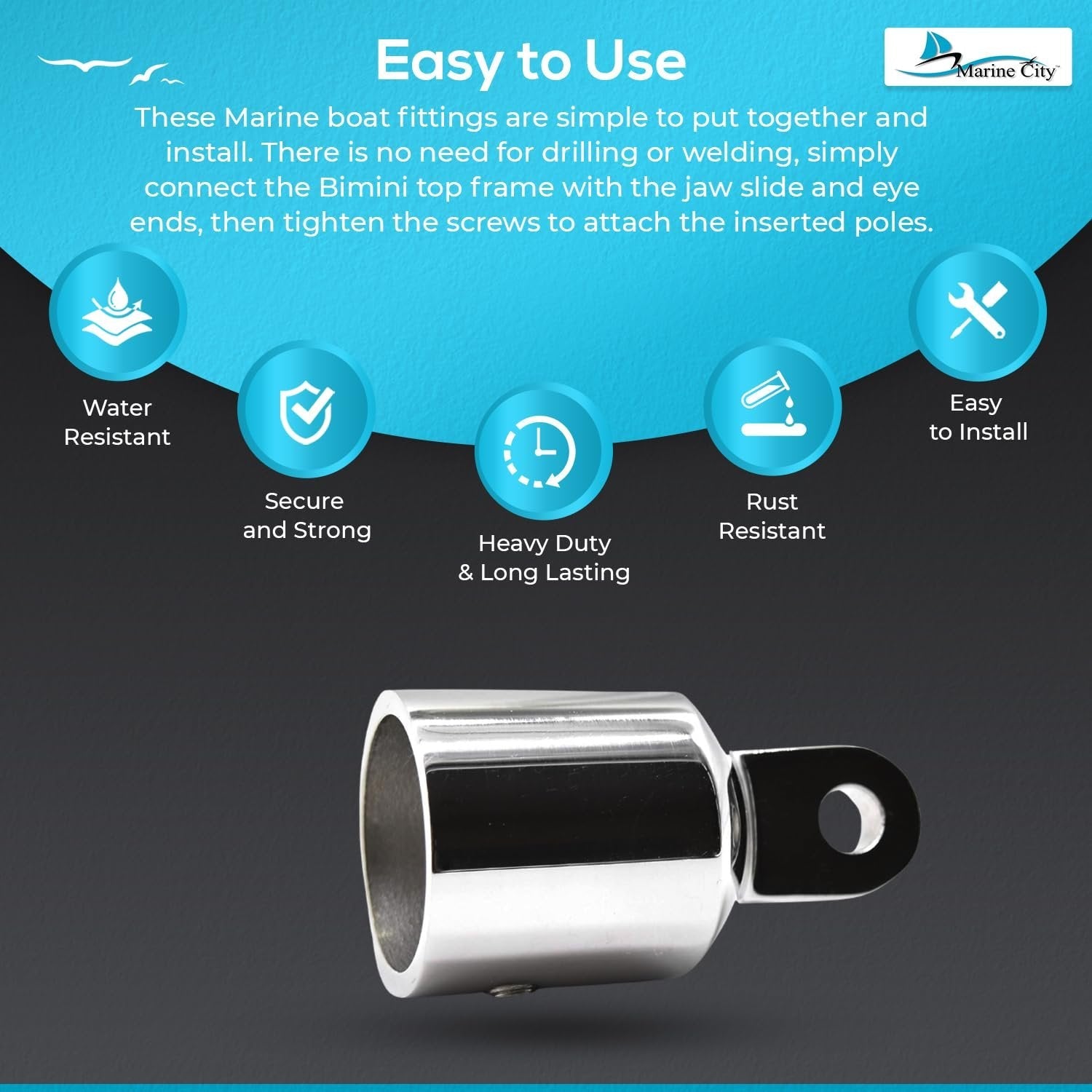 Marine City 316 Stainless Steel Round Outside Eye End for Bimini Top (Pack of 1) Marine City Hardware