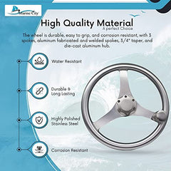 Marine City 13.5” Aluminum Sports Steering Wheel with Knob – Silver Anodized
