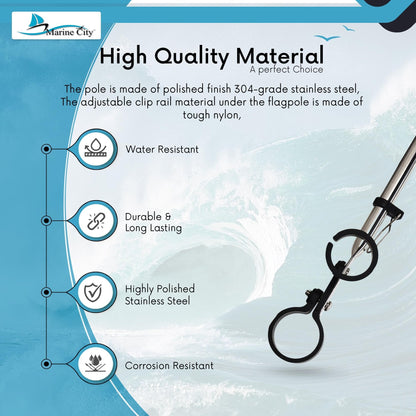 Marine City Stainless Steel Rail Mount Flag Staff Pole – Adjustable Rail Clamp MARINE CITY