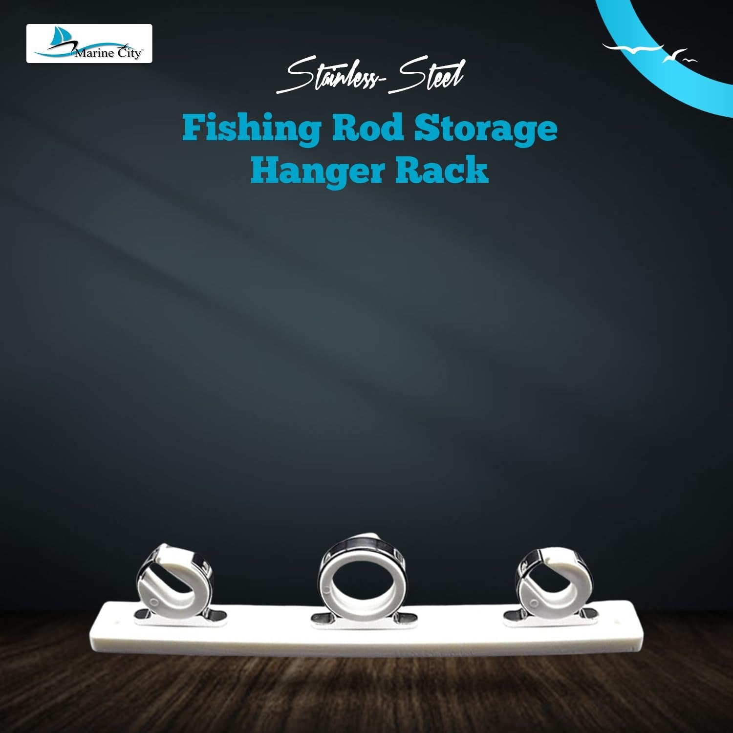 Marine City 3-Rod Reel Fishing Rod Storage Hanger Rack – 316 Stainless Steel Marine City