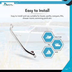 Marine City 16-Inch Grab Rail Handle with 2 Blue LED Lights–304 Stainless Steel