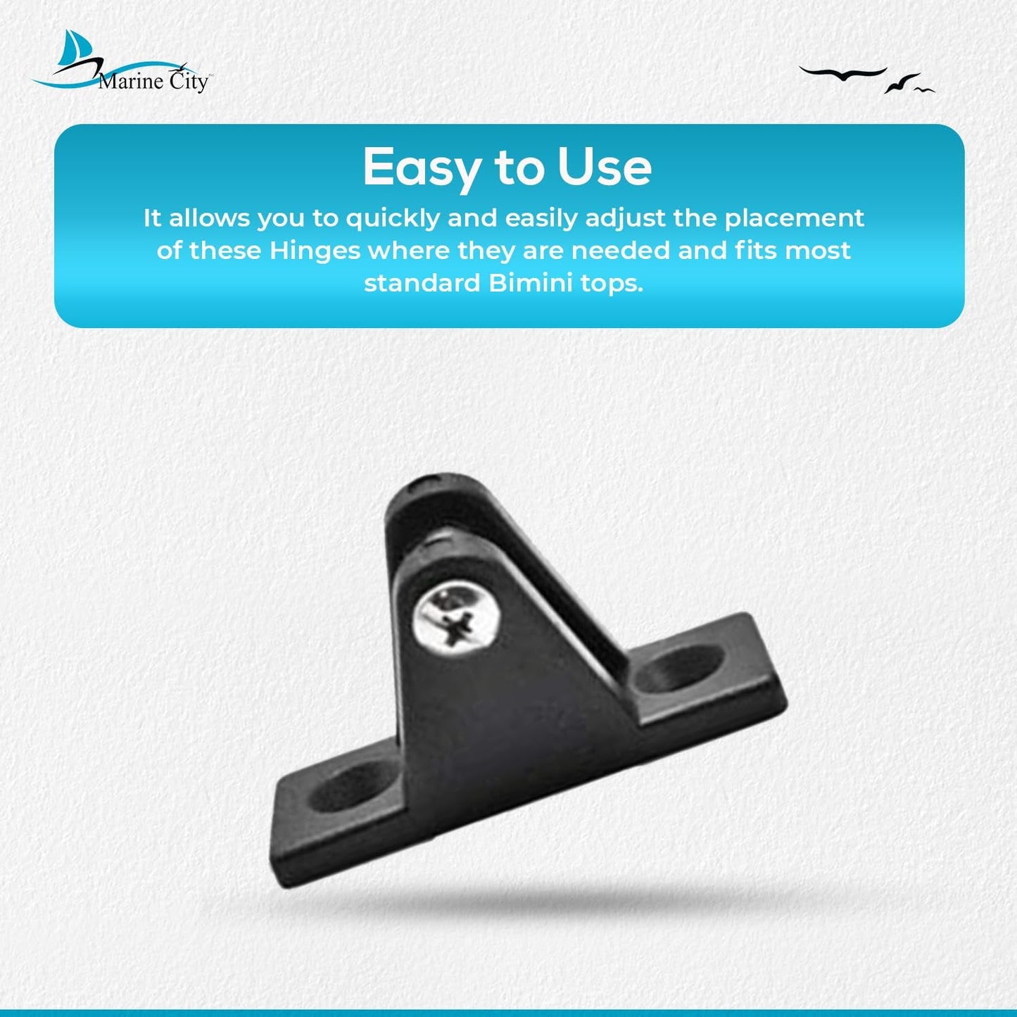 Marine City 2 Pcs Boat Bimini Top Nylon Black 80 Degree Deck Hinge Marine City Hardware