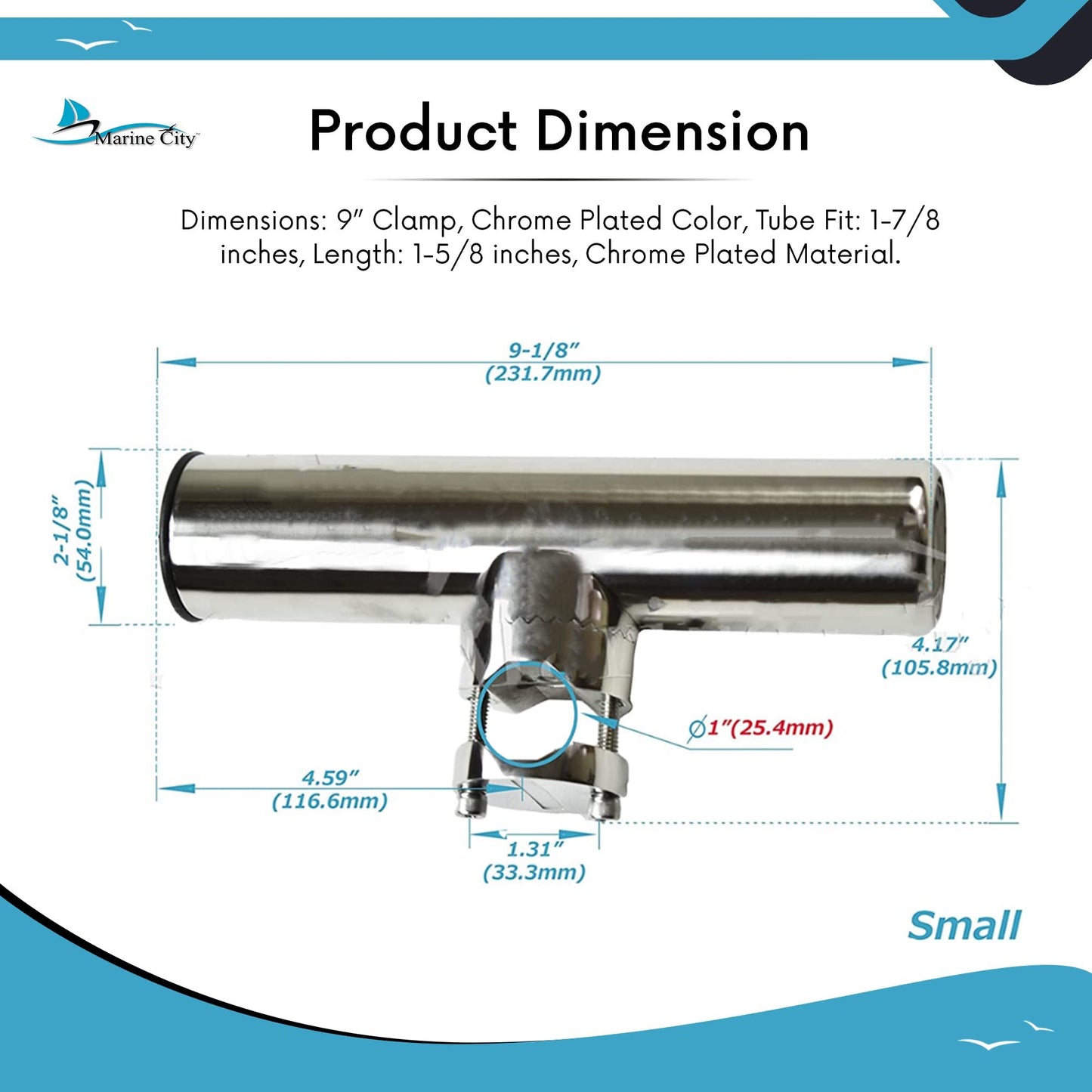 MARINE CITY Adjustable Clamp-On Fishing Rod Holder Stainless Steel, Fits 1-7/8”