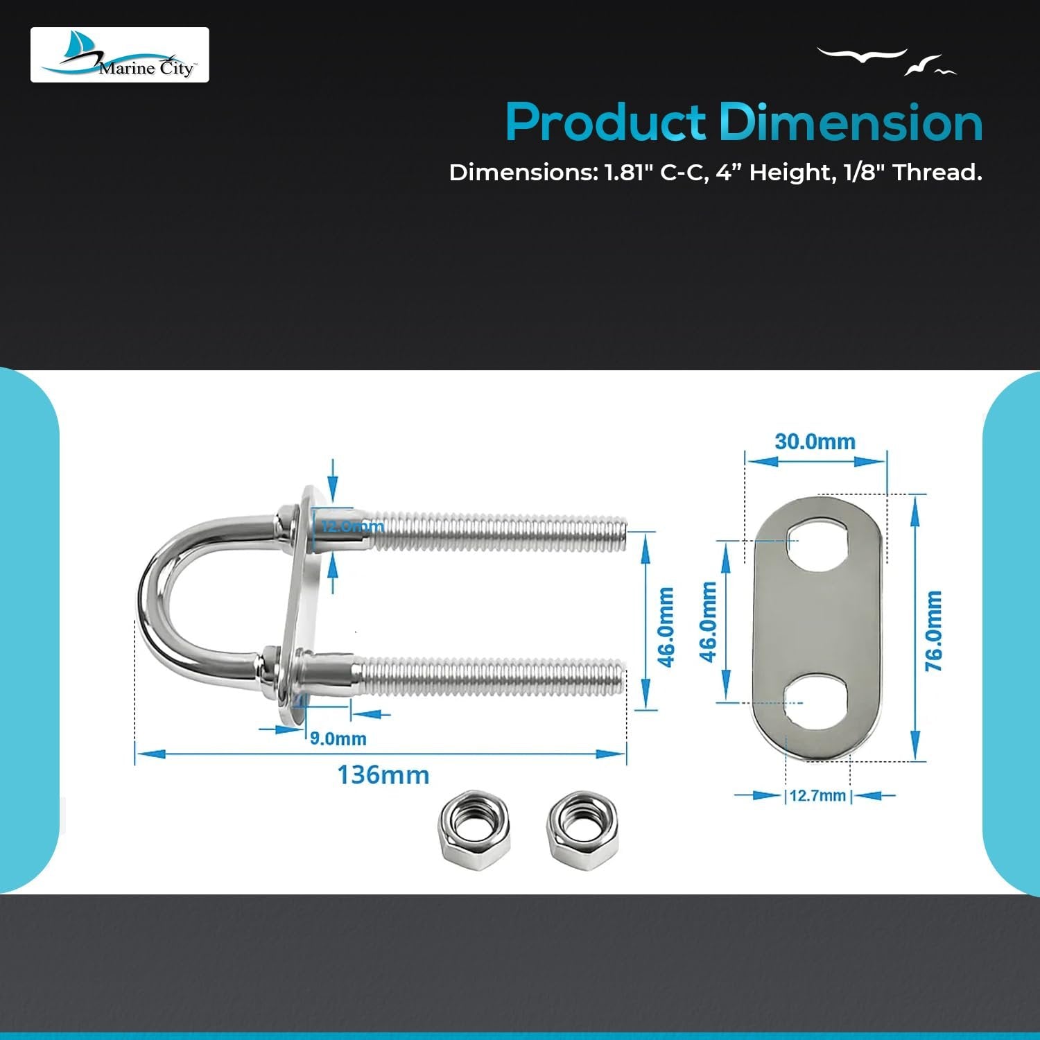 Marine City Boat Stern Bow Eye Tie Down U-Bolt – Stainless Steel, Durable Marine City