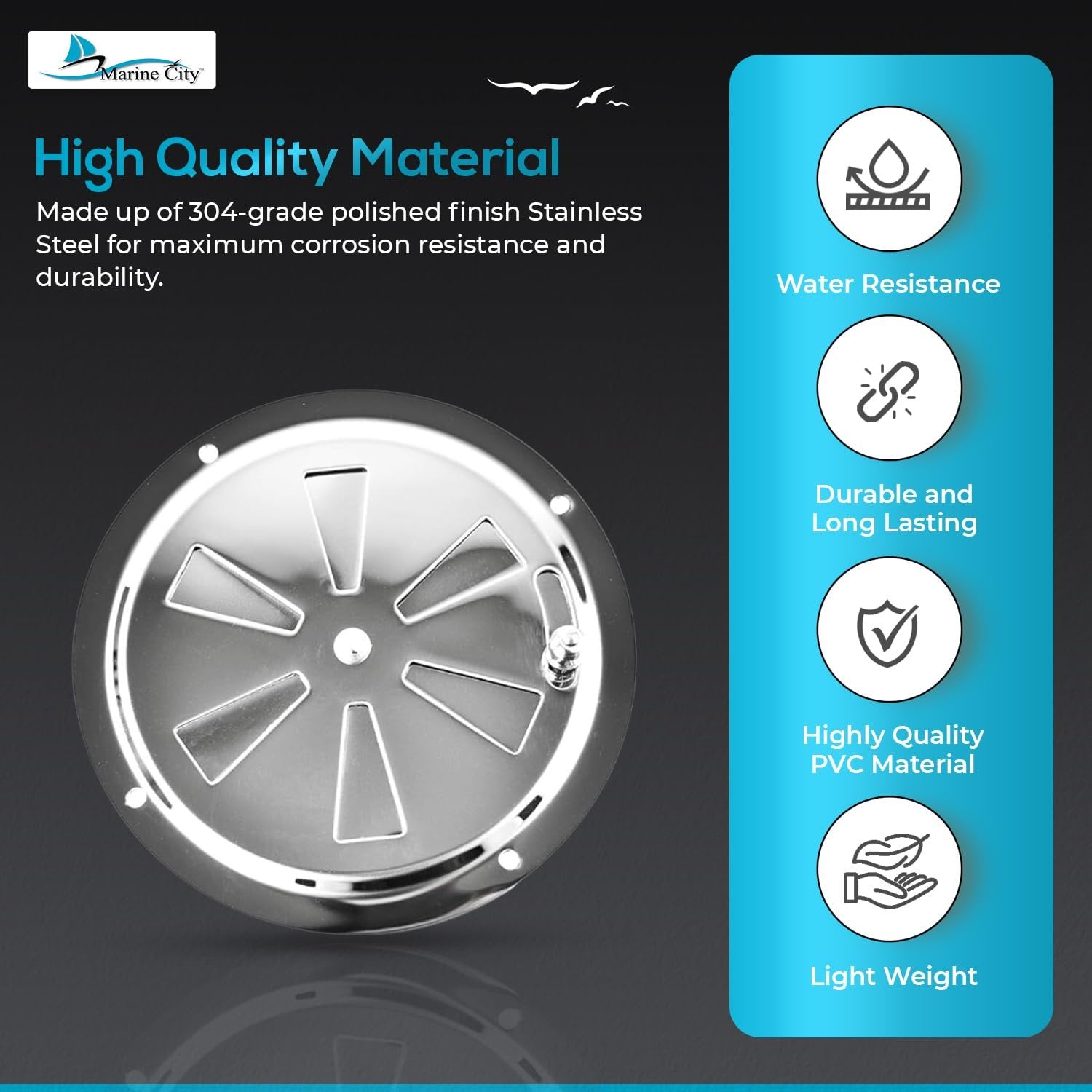 Marine City 5” Stainless Steel Round Louver Vent Cover – Butterfly Air Vent MARINE CITY